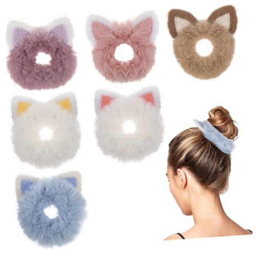 TOGEVAL 6 Stück Teiliges Katzenohren Haargummi Flauschige Haargummis für Pferdeschwanz und Dutt Süßes Accessoire für Alltag und Partys für Mädchen und von TOGEVAL