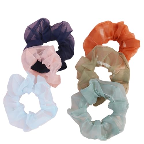 TOGEVAL 6 Stück Teiliges Organza Haargummis Elastisch Langlebig Schlichtfarbig Haarschleifen Pferdeschwanzhalter Modisch für Damen und Mädchen Haarschmuck von TOGEVAL