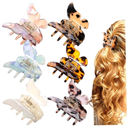 TOGEVAL 6 Stück Teiliges Schmetterling Haarklammer Damen und Mädchen Modische Bunte Haarspangen mit Festem Griff Geeignet für Dickes Langes und Lockiges Haar Vielseitige Styling Clips von TOGEVAL