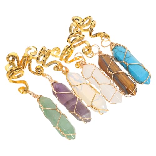 TOGEVAL 6 Stück Vintage Accessoires Pferdeschwanz Party Anhänger Umwickelter Dreadlock Schmuck Zöpfe Styling Naturstein – Für Den Täglichen Gebrauch Mit Sechseckigem Draht von TOGEVAL