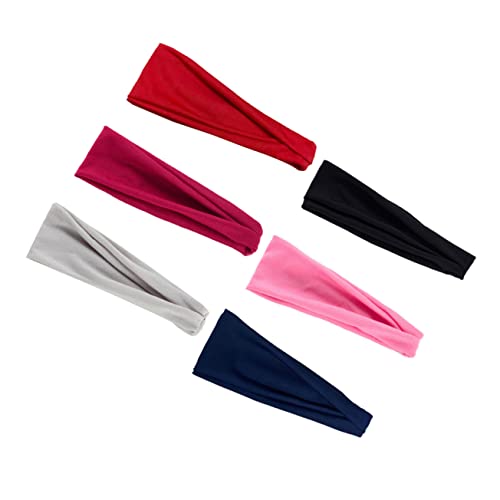 TOGEVAL 6stücke Elastische Stirnbänder Für Sport Und Yoga Weiche Hautfreundliche Kopfband Mit Schweißabsorber Für Damen Und Farbvielfalt Rot Schwarz Marineblau Rosa Weinrot Hellgrau von TOGEVAL