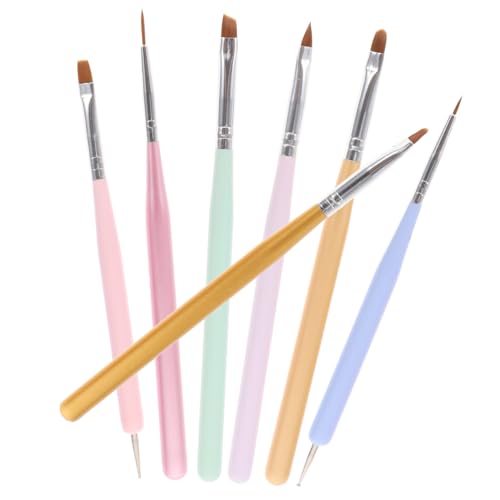 TOGEVAL 7 Stück Teiliges Nagelkunst Pinsel Beidseitige Malpinsel mit Holzgriff Langlebig und Komfortabel Geeignet für DIY Maniküre Präzises Nail Art Zeichnen und Kreative Nageldesigns von TOGEVAL