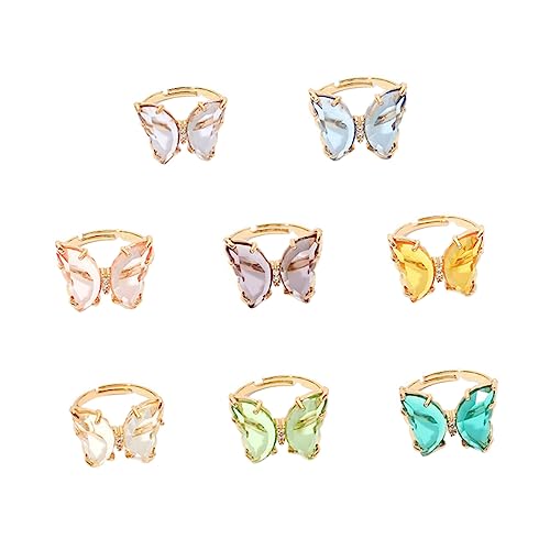 TOGEVAL 8 Stück Teiliges Damen Schmetterling Ringe Verstellbar Offene Finger Ringe Leichtes Legierung Schmuck Bunte Transparente Farben Modisch für Frauen Mädchen TOGEVAL 8 Stück Teiliges Damen Schmetterling Ringe Verstellbar Offene Finger Ringe Leichtes Legierung Schmuck Bunte Transparente Farben Modisch für Frauen Mädchen von TOGEVAL