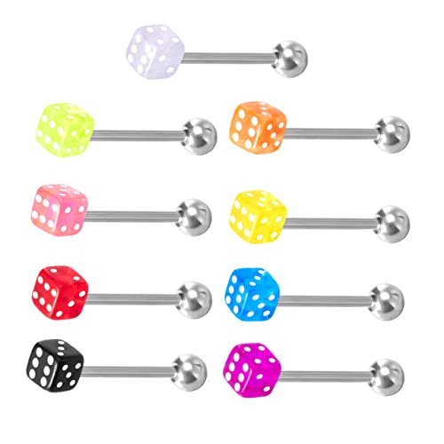 TOGEVAL 9 Stück Zungenpiercing Würfel Aus Kunststoff Farbenfrohe Zungennägel Sicher Für Haut Elegantes Design Für Frauen Modischer Zungenschmuck von TOGEVAL