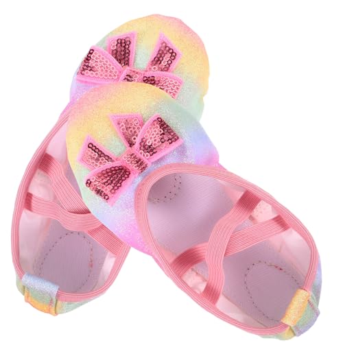 TOGEVAL Ballettschuhe mit Glitzer Bowknot Weiche Pu Sohle rutschfest und Atmungsaktiv Leichte Tanzschläppchen für Mädchen für Balletttraining und Indoor tanzspaß von TOGEVAL