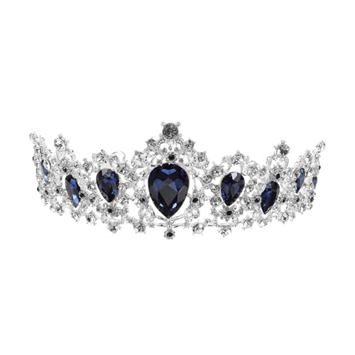 TOGEVAL Barock Brautkrone Retro Hochzeits Haarschmuck Damen Party Kopfschmuck Silber Blau Design für Hochzeit Fest Ball Prom von TOGEVAL