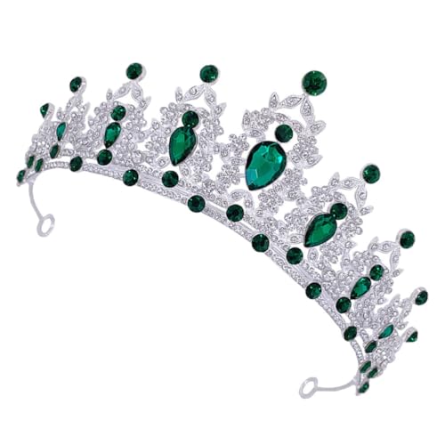 TOGEVAL Barock Diadem Strass Tiara Silber Grün Prinzessin Party Haarschmuck Hochzeit Geburtstag Abschlussball Queens Crown Accessoire von TOGEVAL