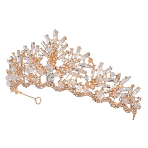 TOGEVAL Barocke Braut Tiara mit Funkelnden Strasssteinen Goldfarbene Hochzeit Haarreif Leichter Komfort Geeignet für Hochzeit Abschlussball Geburtstag und Festliche Anlässe von TOGEVAL