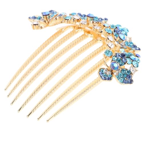 TOGEVAL Blauer Wasserstrahler Haarkamm mit Strasssteinen Dekorativer Haarschmuck für Damen Eleganter Hochzeitskamm Einfach zu Tragen Passend für Verschiedene Haartypen und Festliche von TOGEVAL