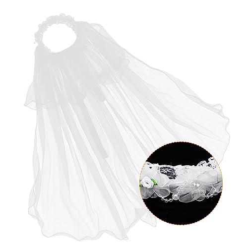 TOGEVAL Blumenkranz Schleier Haarreif mit Schleier für Mädchen Verstellbar Weißes Haarschmuck Accessoire für Hochzeit Party Fotoshooting von TOGEVAL