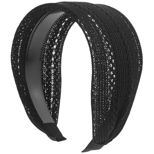 TOGEVAL Breites Damen Stirnband aus Atmungsaktivem Rutschfestem Mesh Stoff Komfortabel und Leicht Schwarzes Haarschmuck accessoire für Alltag Sport und Festliche Anlässe von TOGEVAL
