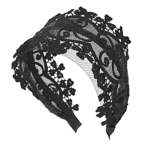 TOGEVAL Breites Spitzen Haarband Damen Elegant Party Haarreif Süßes Stirnband Kopfschmuck für Alltag Hochzeit und Festlichkeiten Schwarz von TOGEVAL