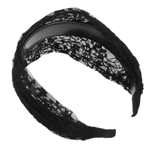 TOGEVAL Breites Spitzen Haarband Damen Modisches Bequemes Stirnband Vielseitiges Accessoire für Alltag Party Fotoshooting Rutschfestes Einheitsgroßes Haarschmuck in Schwarz von TOGEVAL