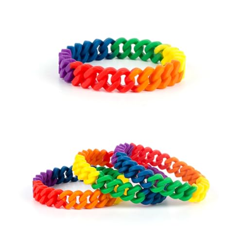 TOGEVAL Buntes Silikon Armband Regenbogenfarben Verstellbarer Gummiring Leichtes Hautfreundliches Wristlet für Damen und Herren Modisches Accessoire für Alltag und von TOGEVAL