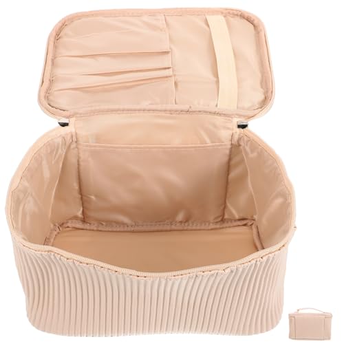 TOGEVAL Make-up-Tasche aus Leder cremefarben stilvolle Kulturtasche für Damen auf Reisen Beauty-Essentials von TOGEVAL