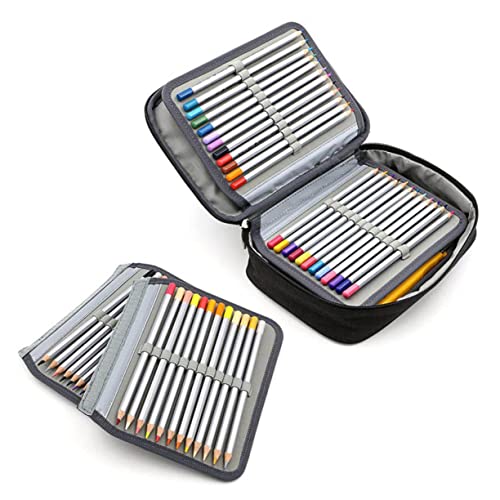TOGEVAL Colored Pencil Case Mit Fächern Großer Reißverschluss-stiftbeutel Für Kunst Und Schreibwaren Tragbarer Organizer Für Buntstifte Schwarz von TOGEVAL