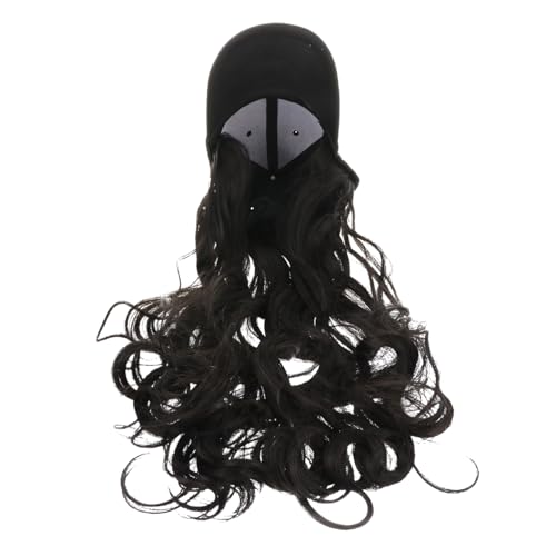 TOGEVAL Damen Baseballmütze Perücke Lang Lockig Welliges Haar One piece Hut Perücke Verstellbar Natürliches Schwarz Für Halloween Cosplay Party Bühne von TOGEVAL