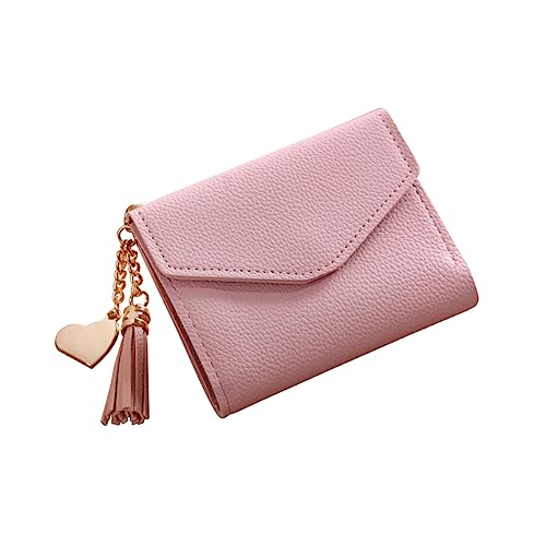 TOGEVAL Mini Portemonnaie Für Damen Dreifach Gefaltet Aus Pu Mit Druckknopfverschluss Quaste Und Herzanhänger Leicht Für Karten Münzen Und Bargeld von TOGEVAL