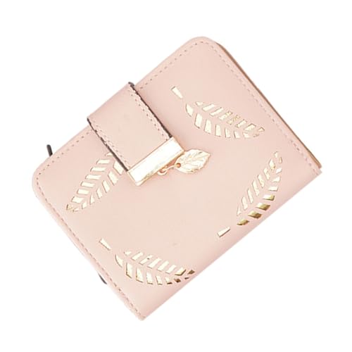 TOGEVAL Damen Kurze Geldbörse Pu Reißverschluss Kleine Handtasche Im Frischen Stil Mit Blättermuster Für Karten Münzen Und Bargeld Rosa von TOGEVAL