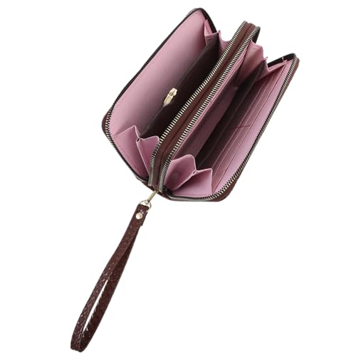 TOGEVAL Damen Langbörse Spaltleder Mit Zwei Reißverschlüssen Große Multifunktionale Geldbörse Braun Für Alltag Und Praktische Aufteilung Für Karten Und Geld von TOGEVAL