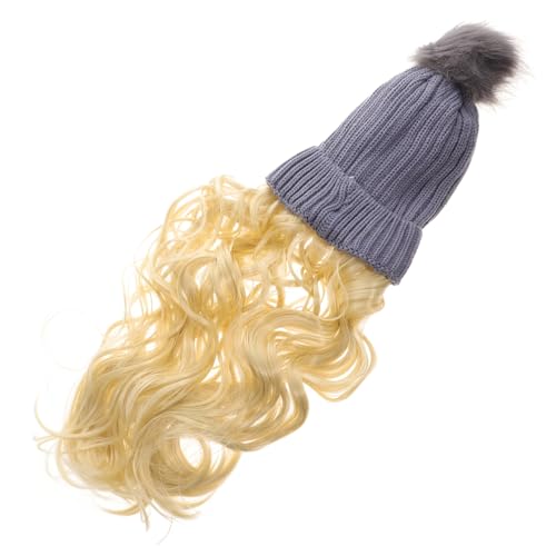 TOGEVAL Damen Lange Perücke Mütze mit Echt Wirkender Haarverlängerung Wellen und Locken Beanie Strickhut für Herbst Winter Natürliche Weich und Pflegeleicht von TOGEVAL