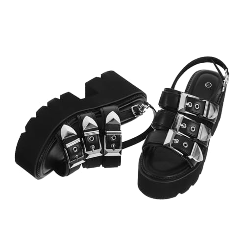 TOGEVAL Damen Sandalen Open Toe mit Dicker Sohle Plateau Komfort Chic Schuhe für Sommer Party Abend Schwarz von TOGEVAL