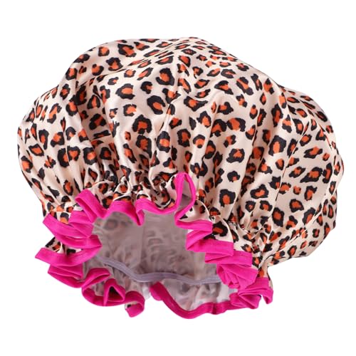 TOGEVAL Duschhaube Damen Leopard Muster Wiederverwendbar Elastisch Badehut Haarkappe Komfortabel Elastischer Rand Modisch Für Dusche Spa Alltag von TOGEVAL