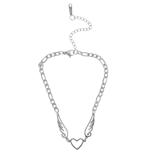 TOGEVAL Einstellbare Damen Fußkette aus Edelstahl mit filigranem Herz Engelsflügel Anhänger Zarte Gliederkette Verstellbares Schmuckstück für Strandparty und Alltag Modisches Accessoire von TOGEVAL
