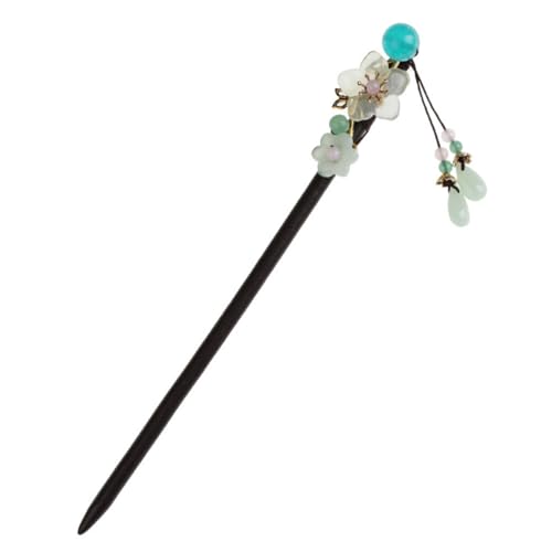 TOGEVAL Eleganter Chinesischer Haarstab aus Holz Vintage Haarschmuck für Frauen Handgefertigter Haarnadel mit Jadeblume für Hochzeit Cosplay Party und Tanz Rutschfester Leicht und von TOGEVAL