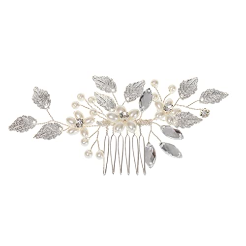 TOGEVAL Eleganter Haarkamm Silber mit Perlen und Strasssteinen Brautschmuck Haarschmuck für Damen Hochzeit Party Prom Filigraner Steckkamm mit Blattdesign Festlicher Haarschmuck für von TOGEVAL