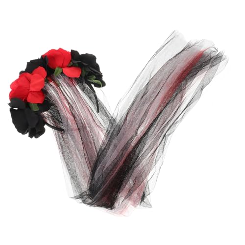 TOGEVAL Eleganter Halloween Haarschmuck Stirnband mit Schwarzer und Roter Rosenblüte Weichem Tüll und Spitze Rutschfestes Europe Style Kopfschmuck für Party und Cosplay von TOGEVAL