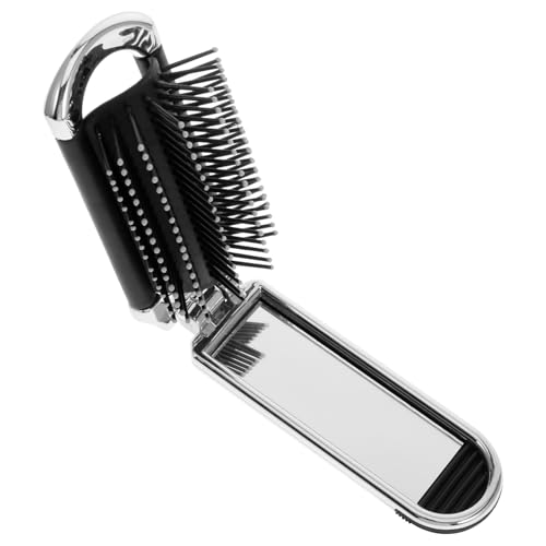 TOGEVAL Faltbare Reisehaarbürste mit Spiegel Tragbarer Haarbürste für Damen Komfortables Haarentwirren mit Design für Unterwegs und Reisen Silberfarben von TOGEVAL