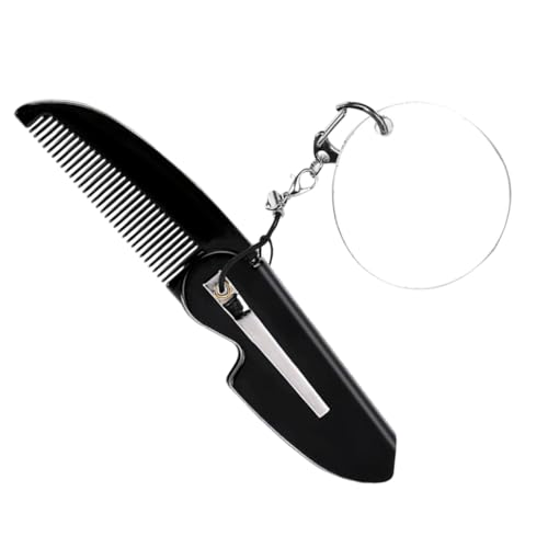 TOGEVAL Faltbarer Taschenkamm Mit Schlüsselanhänger Und Ovalem Spiegel Für Männer Leichter Tragbarer Kamm Mit Feinen Zähnen Für Bartpflege Und Unterwegs von TOGEVAL