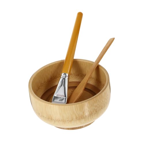 TOGEVAL Gesichtsmaske Schüssel Set Bambus Rührschüssel Spatel Pinsel Ergonomisch Leicht Wiederverwendbar Für DIY Gesichtspflege und Sanfte Anwendung von TOGEVAL