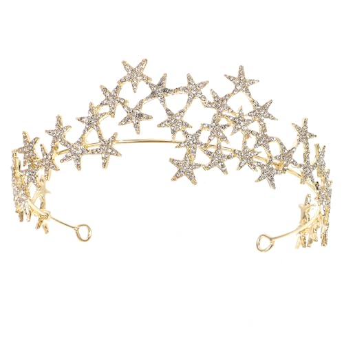 TOGEVAL Goldene Barock Tiara mit Sternen Haarschmuck Leichter Strass Haarreif für Braut Kommunion Hochzeit und Festliche Anlässe Bequemer Kopfschmuck für Damen und Mädchen von TOGEVAL