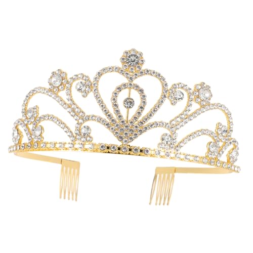 TOGEVAL Goldene Tiara mit Liebesherz Handgefertigte Glänzende Brautkrone aus Langlebigem Hautfreundlichem Material Komfortabel und Leicht Geeignet für Hochzeit Tanzparty und Festliche von TOGEVAL
