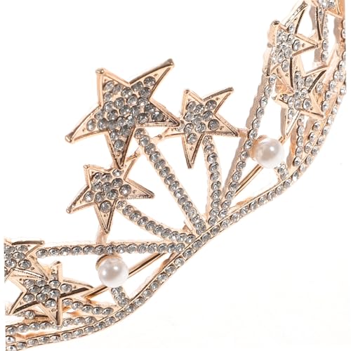 TOGEVAL Große Goldene Tiara Krone Haarschmuck mit und Perlen für Hochzeit Braut Accessoires Festliche Anlässe Strass Stirnband Sternendesign von TOGEVAL