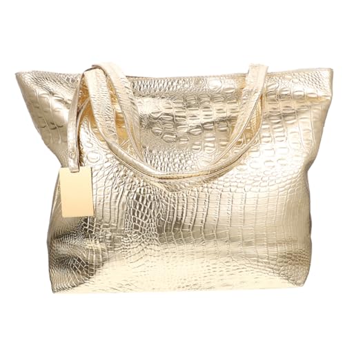 TOGEVAL Große Kapazität Damen Tote Bag PU Handtasche mit Krokodilprägung Vielseitig Tragbar als Schulter und Handtasche Modisch für Pendeln Einkaufen und Alltag Edles Design in Gold von TOGEVAL