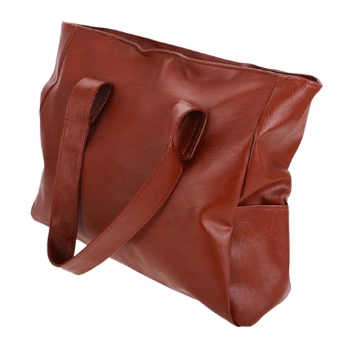 TOGEVAL Große Kapazität PU Tote Bag Damen Schultertasche mit Reißverschluss Modisch Langlebig Vielseitig Einsetzbar für Schule Arbeit und Alltag Braun von TOGEVAL