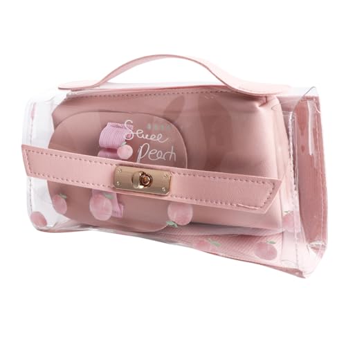 TOGEVAL Große Transparente Federtasche mit Reißverschluss Tragbare Kosmetiktasche und Schreibwarenbeutel Wasserdichtes Leichtes Aufbewahrungs Etui für Frauen und Schüler Rosa von TOGEVAL