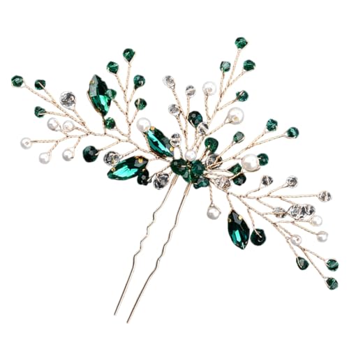 TOGEVAL Grüne Strass U Förmige Haarnadel mit Kristallbesatz Handgefertigter Brautschmuck Festlicher Haaraccessoire für Hochzeit Eleganter Haarkamm für Braut und Hochzeitsgäste von TOGEVAL