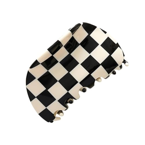 TOGEVAL Haarklammer Damen Mittelgroß Schwarze Weiß Kariert Haarkralle Halbkreis Design Praktisch Strapazierfähig Für Dickes Haar Alltag Frisurfixierung von TOGEVAL