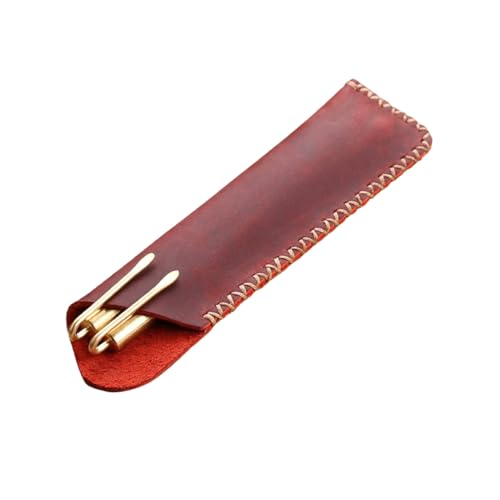 TOGEVAL Handgefertigte Leder Stiftetui Pen Holder Schutzhülle Retro Design Pen Case für Büro Schule Alltag Langlebige Rindsleder Tasche Stift Organizer in Weinrot von TOGEVAL