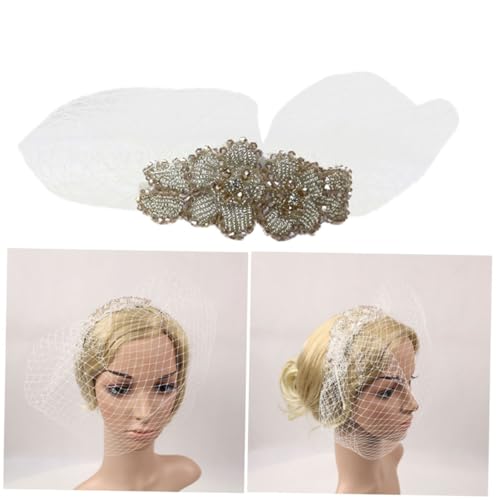 TOGEVAL Handgefertigtes Damen Mesh Haarschmuck Weiß mit Strass Verzierung Vintage Netzhaube für Festliche Anlässe Party und Hochzeit Attraktives Kopfschmuck Accessoire für Frauen von TOGEVAL