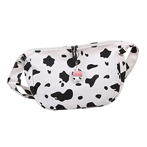 TOGEVAL Harajuku Damen Canvas Umhängetasche mit Kuhmuster Leichte Vintage Schultertasche mit Mehreren Fächern Praktische Crossbody Bag für Alltag Reisen und Freizeit von TOGEVAL