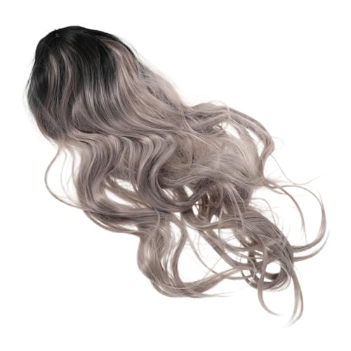 TOGEVAL Heat Resistant Long Curly Wig für Damen mit Verstellbarem Netz Schwarzer Grauer Farbverlauf Synthetisches Haar Natürlicher Look für Party Cosplay und Täglichen Gebrauch von TOGEVAL