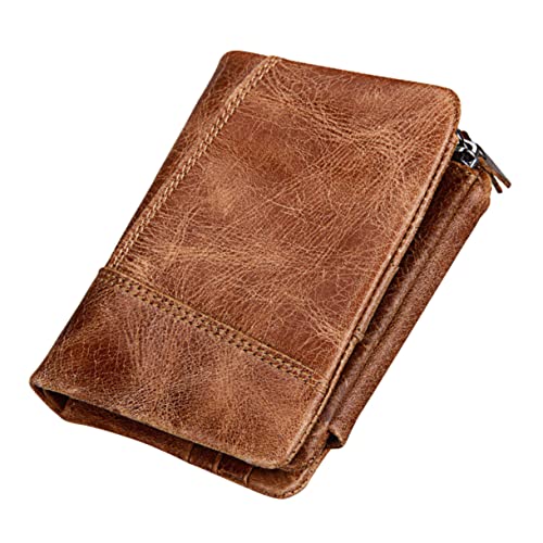 TOGEVAL Dreifach Gefaltete Herren Geldbörse Rindsleder mit Reißverschluss RFID Schutz Mehreren Kartenfächern Großes Münzfach Stilvolles Design für Männer von TOGEVAL