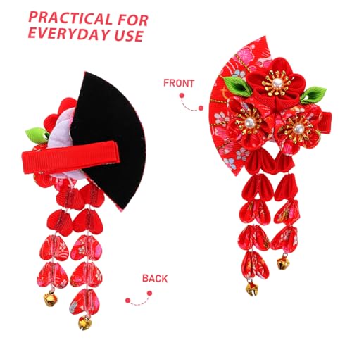 TOGEVAL Japanische Haarnadel mit Roten Quasten Langlebiger Stoff Modischer Kimono Haarclip für Traditionelle Looks Hanfu Cosplay Party und Festliche Anlässe Antikes Mädchen Haarschmuck von TOGEVAL