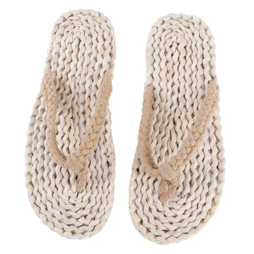 TOGEVAL Japanische Stil Outdoor Slippers Unisex Rutschfeste Strand Freizeitpantoletten für Gelb Stilvolle Gewebte Baumwollseil flip flops Bequem und Modisch für Zuhause Zufällige Farbe von TOGEVAL