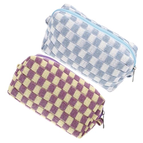 TOGEVAL Karierte Kosmetiktasche 2 Stück Tragbare Reise Schminktasche Für Frauen Große Make up Organizer Mit Reißverschluss Modisches Schachmuster Für Reisen Und Hause von TOGEVAL
